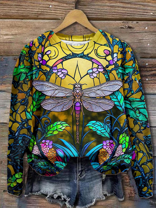 Stained Glass Dragonfly Art Long Sleeve Top