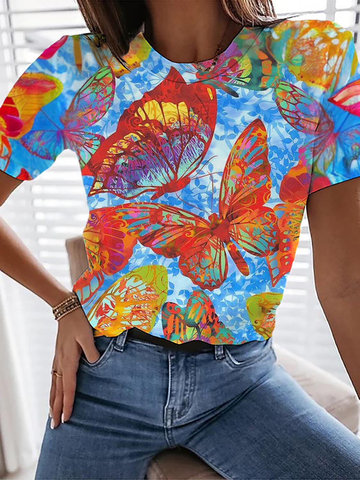 Butterfly Print Crew Neck T-shirt