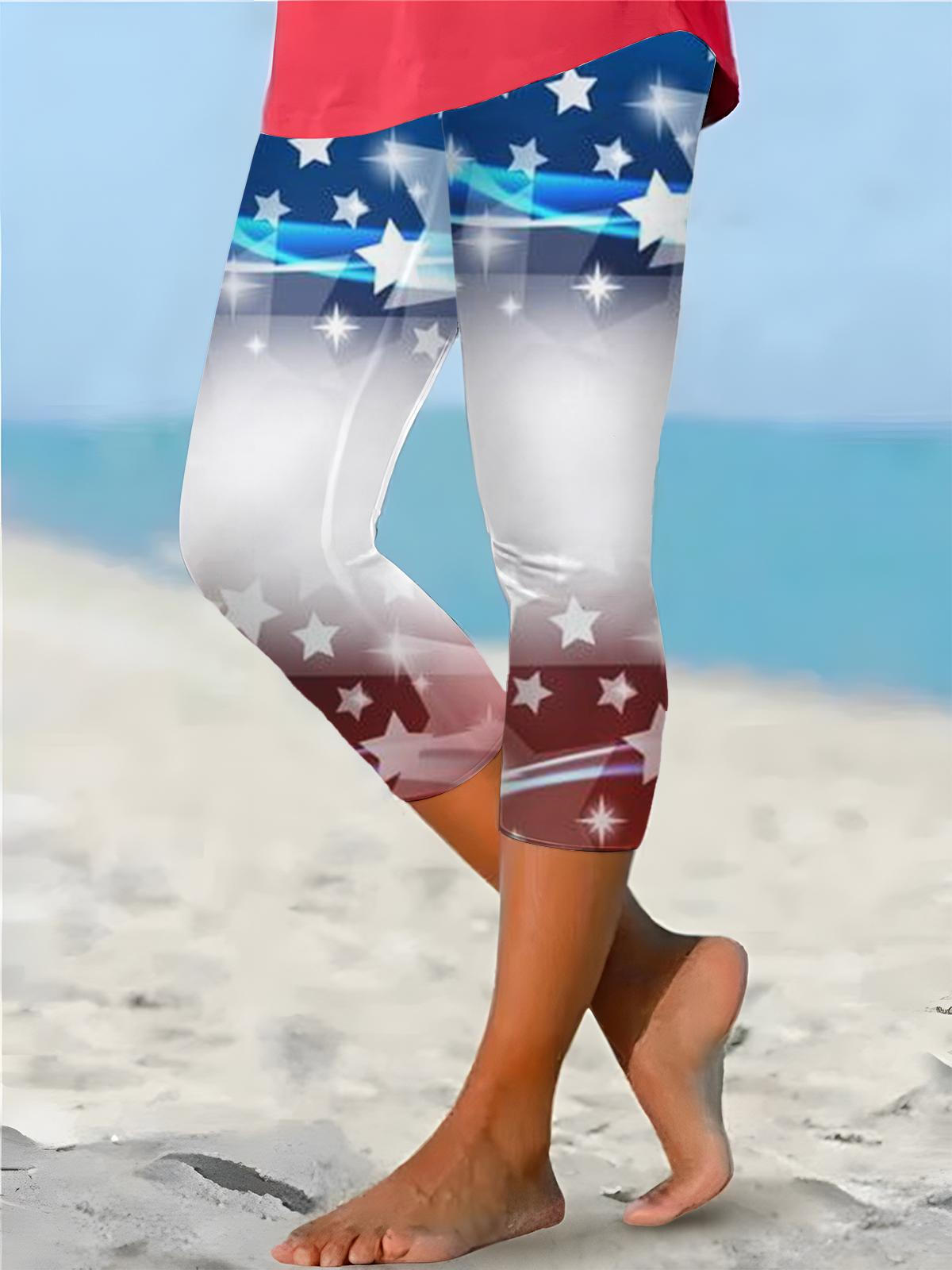 Red White Blue Stars Print Stretch Leggings