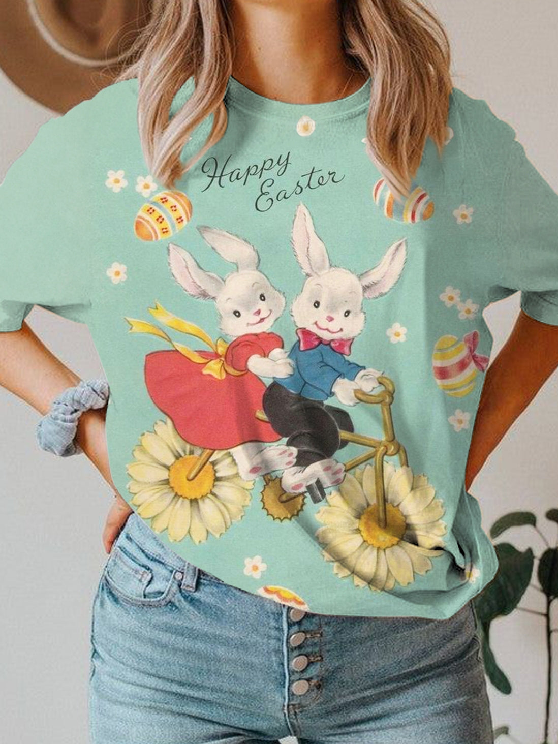 Vintage Happy Easter Day Crew Neck T-shirt