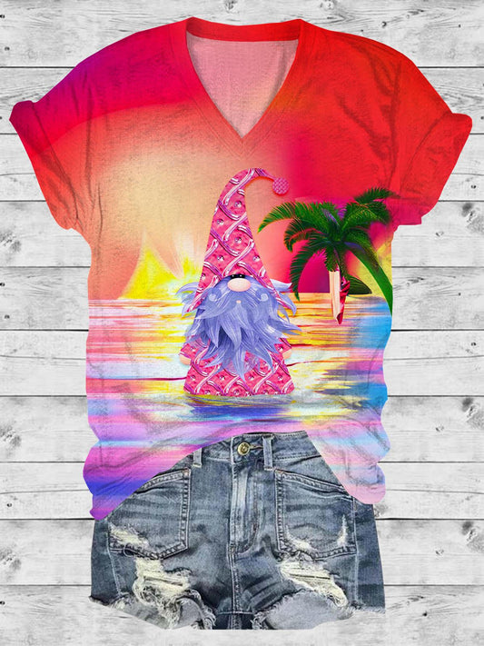 Vacation Gnome V-Neck Short Sleeve T-Shirt