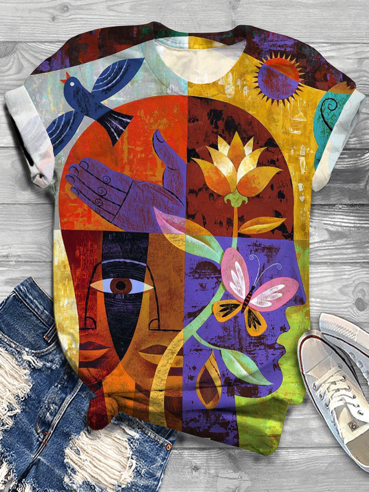 Abstract Print Short Sleeve Crew Neck T-Shirt