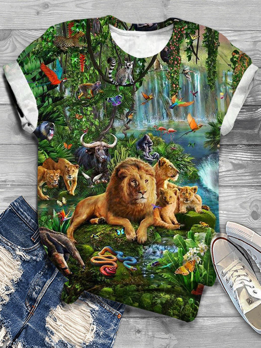 Tropical Rainforest Animals Crew Neck T-shirt