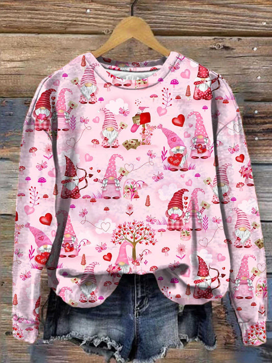 Lover Gnome Print Crew Neck Long Sleeve Top