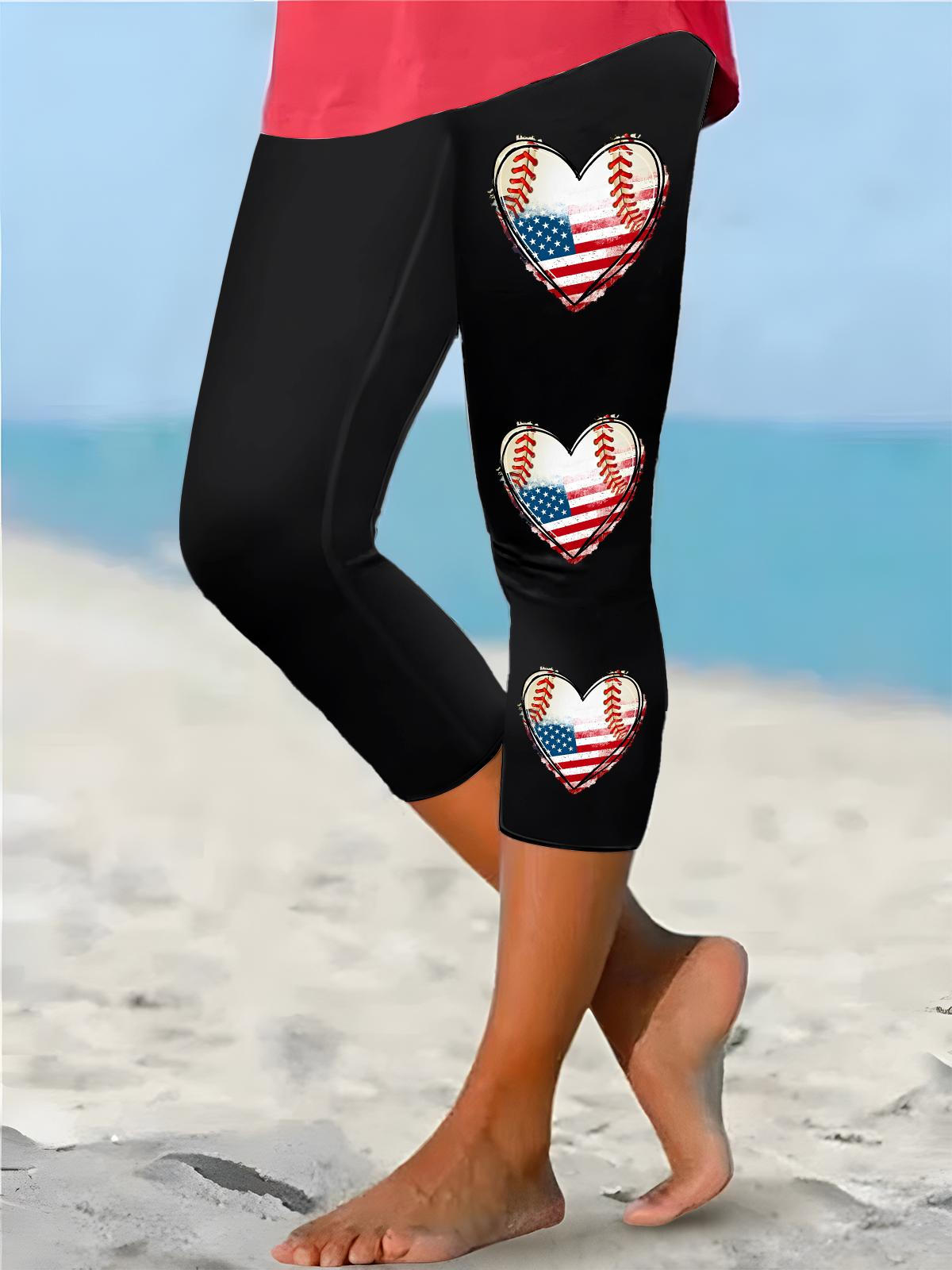 USA Baseball Heart Print Stretch Leggings