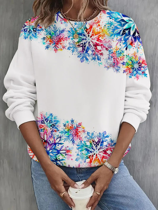 Snowflakes Print Long Sleeve Casual Top