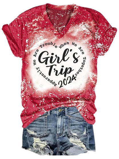 Girls' Trip 2024 Print V-Neck T-Shirt