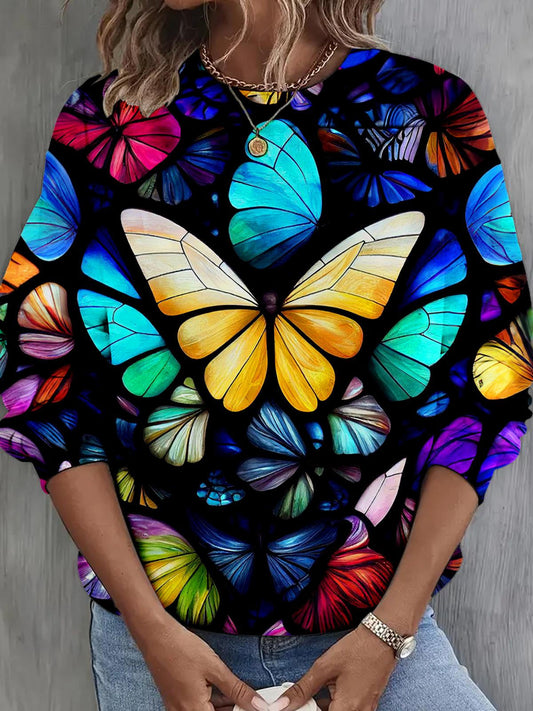 Butterfly Collage Long Sleeve Casual Top