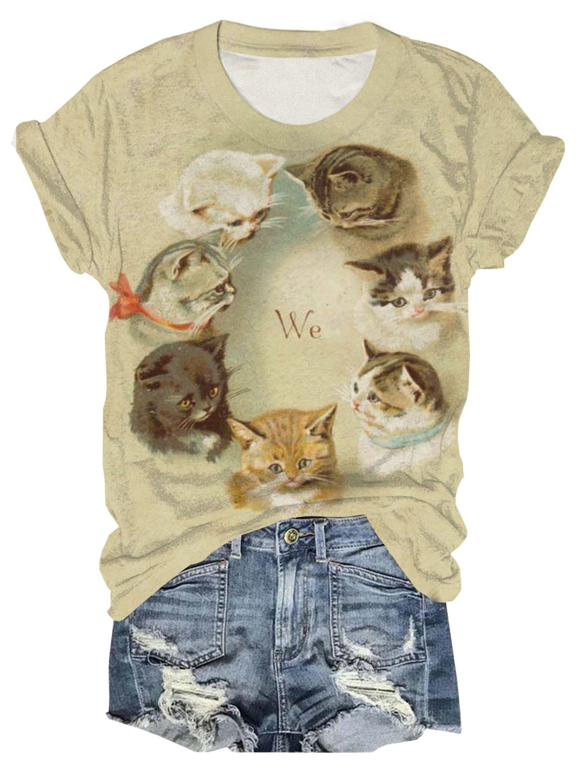 We Cats Print Round Neck T-Shirt