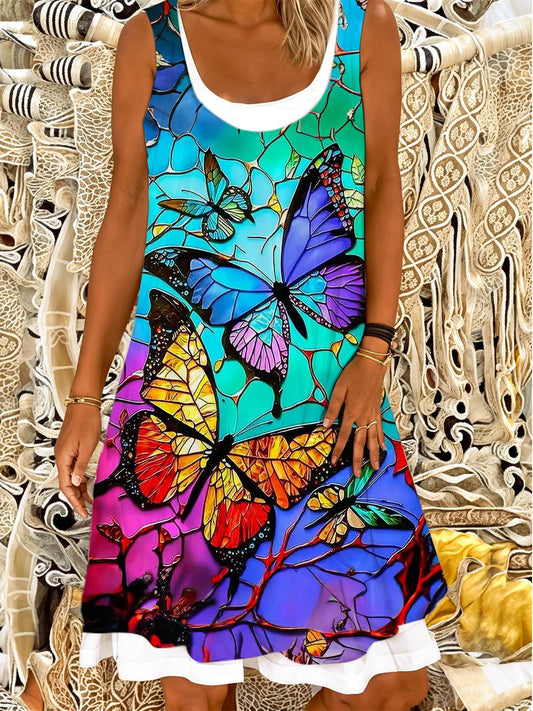 Stained Glass Butterflies Ladies False Two Dress