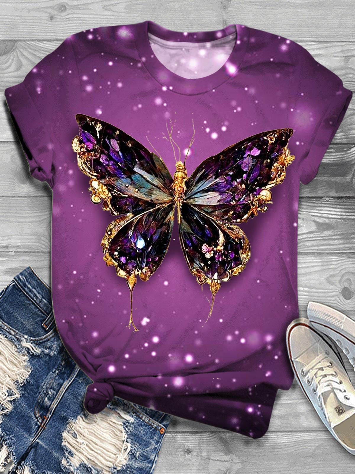 Women's Purple Butterfly Print Casual Top