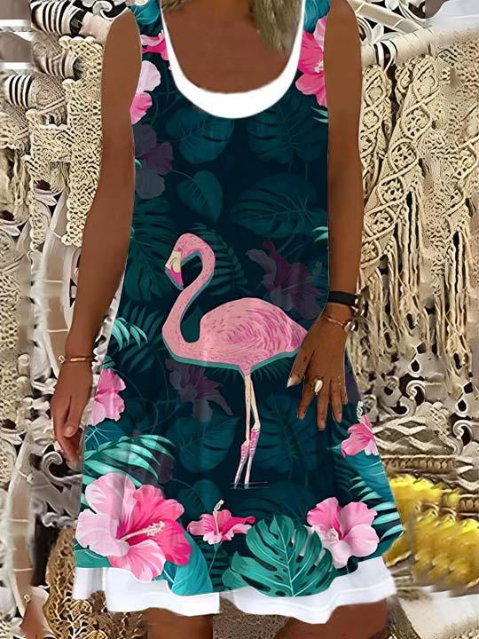 Colorful Flamingo Print Dress