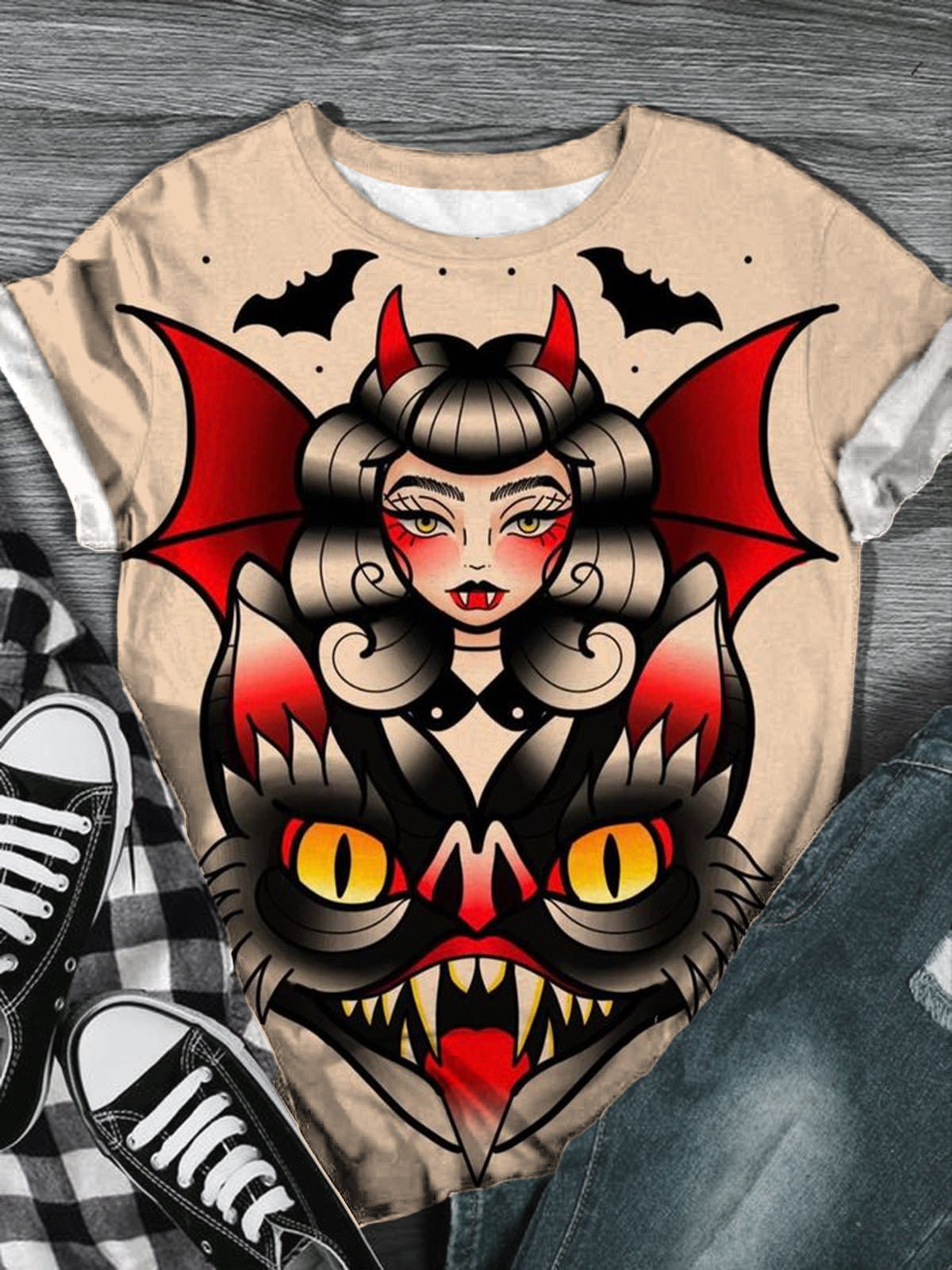 Dark Art Print Short Sleeve Crew Neck T-Shirt