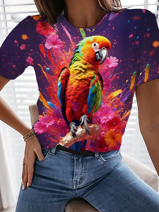 Parrot Print Crew Neck T-shirt