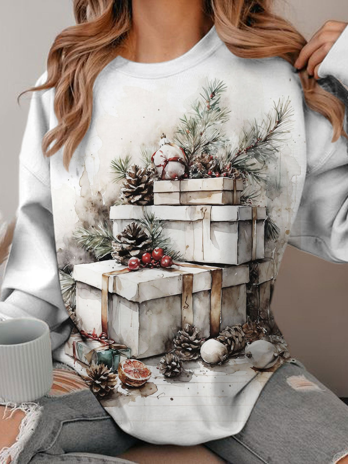 Women's Winter Art Print Long Sleeve Top