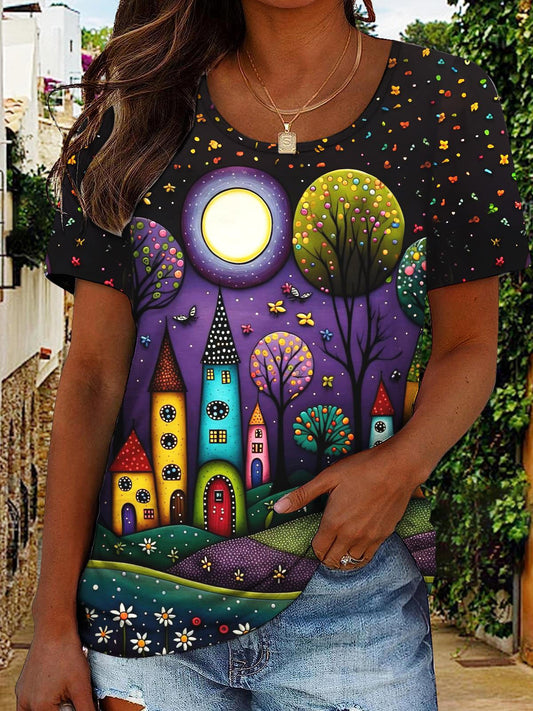 Art Illustration Printed Crew Neck Top