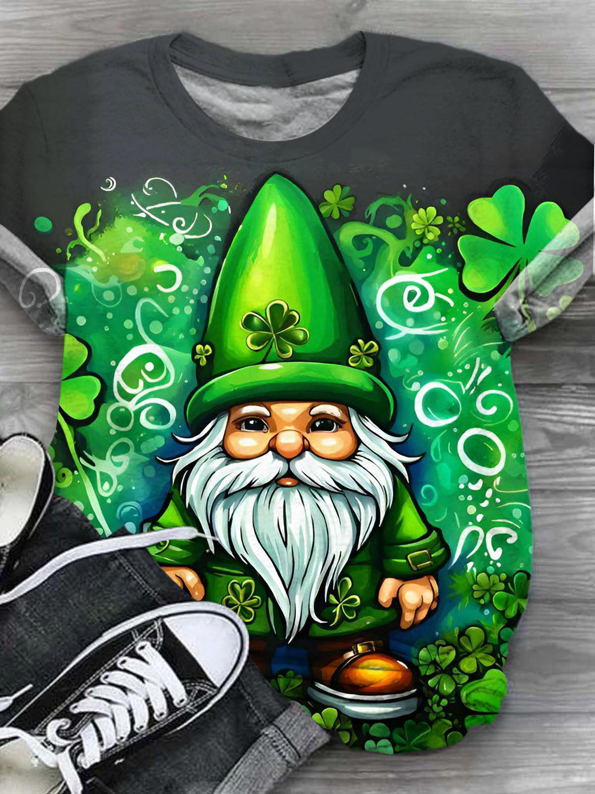 Gnome St. Patrick's Day Print Crew Neck T-shirt