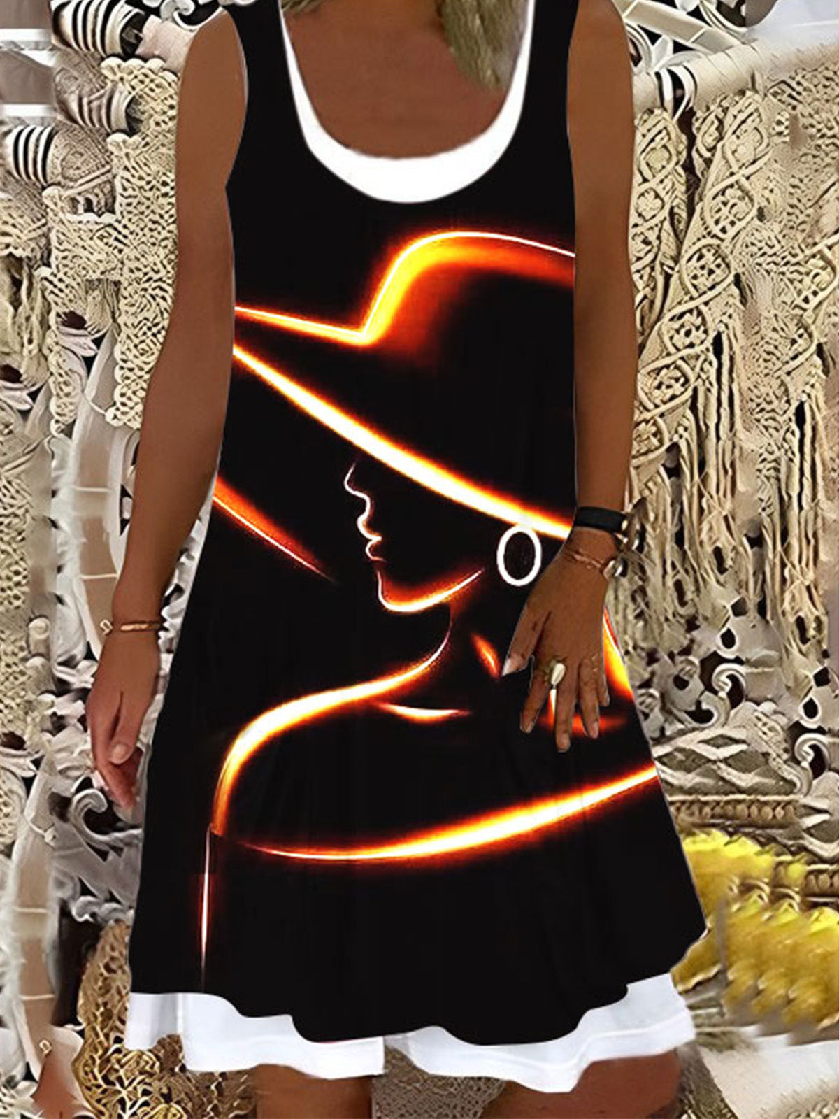 Women's Abstract Art Print Casual False Two Dress