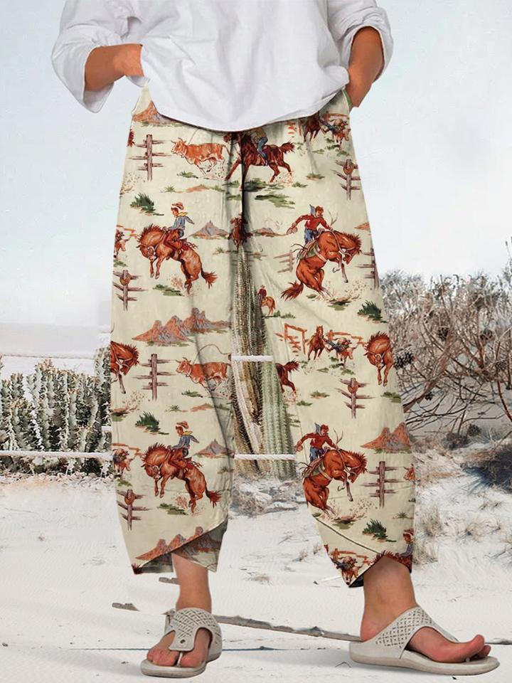 Vintage Western Cowboy Horse Print Trousers