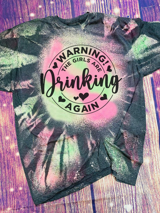 Warning! The Girls are Drinking Again Print Crew Neck T-shirt