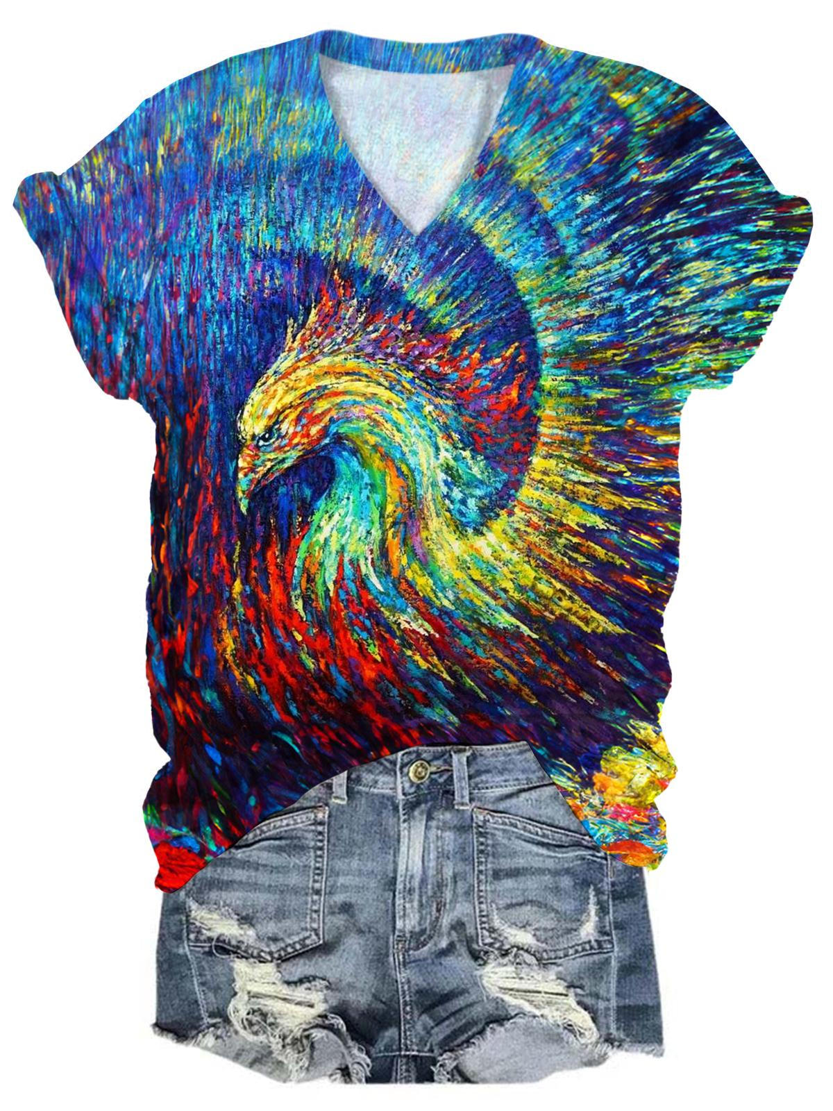 Oil Paint Phoenix V-Neck T-Shirt