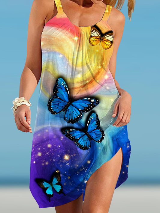 Butterfly Gradient Print Casual Beach Dress