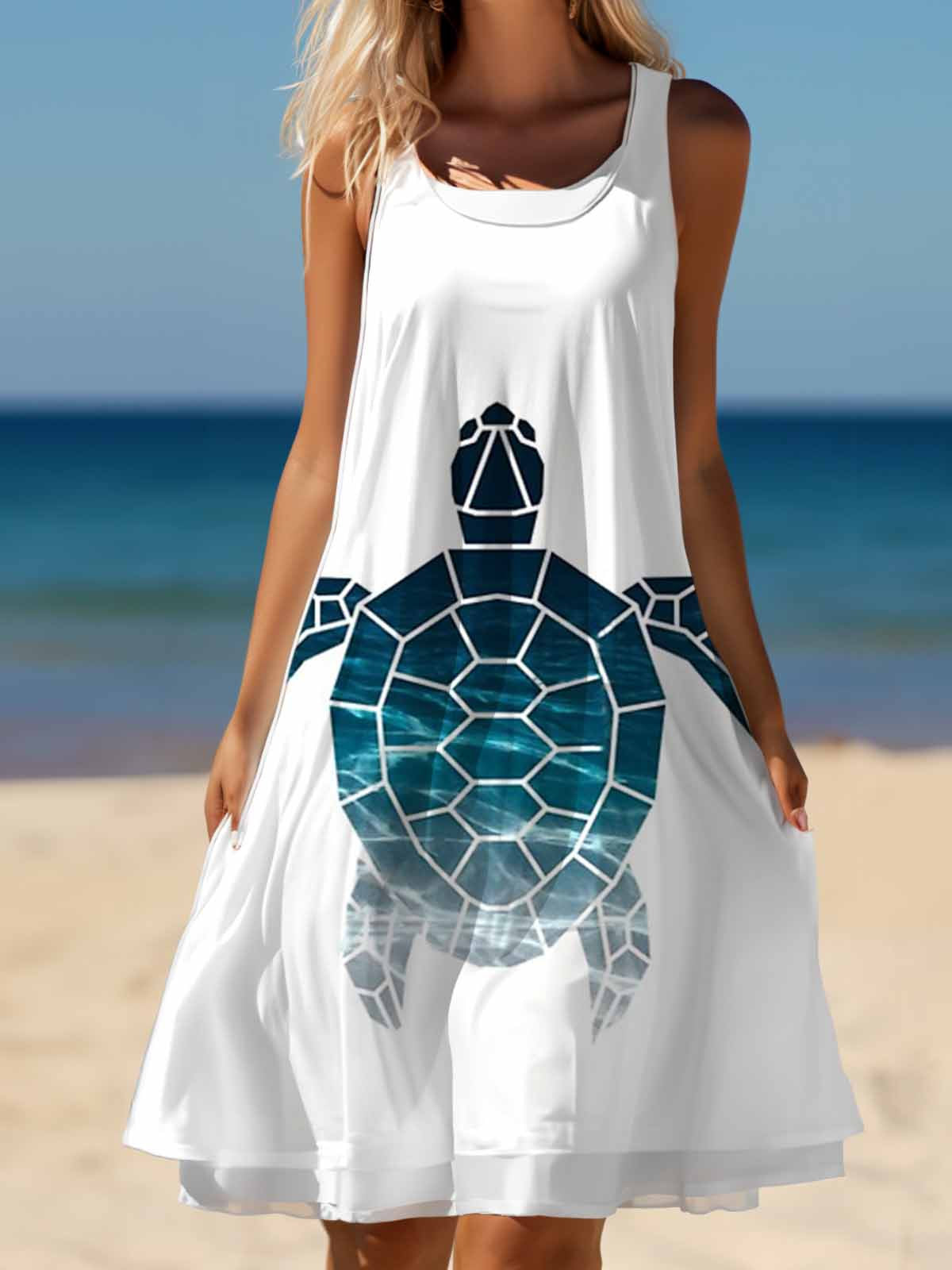 Sea Turtle Gradient Ladies Splicing Dress