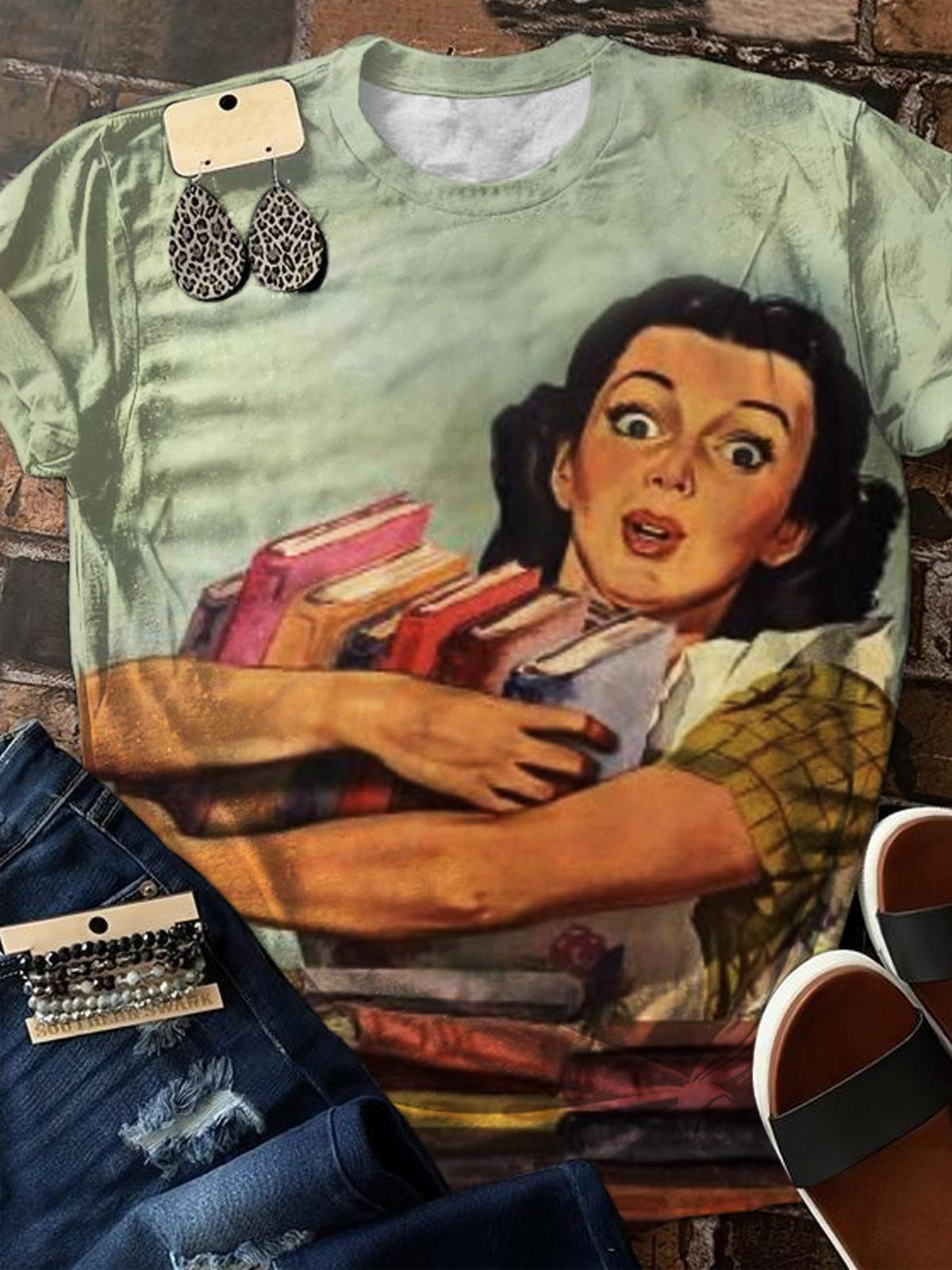 Vintage Book Ladies Printed Casual Tops