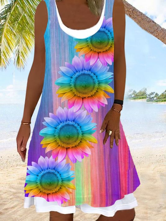 Sunflower Ombre Ladies False Two Dress