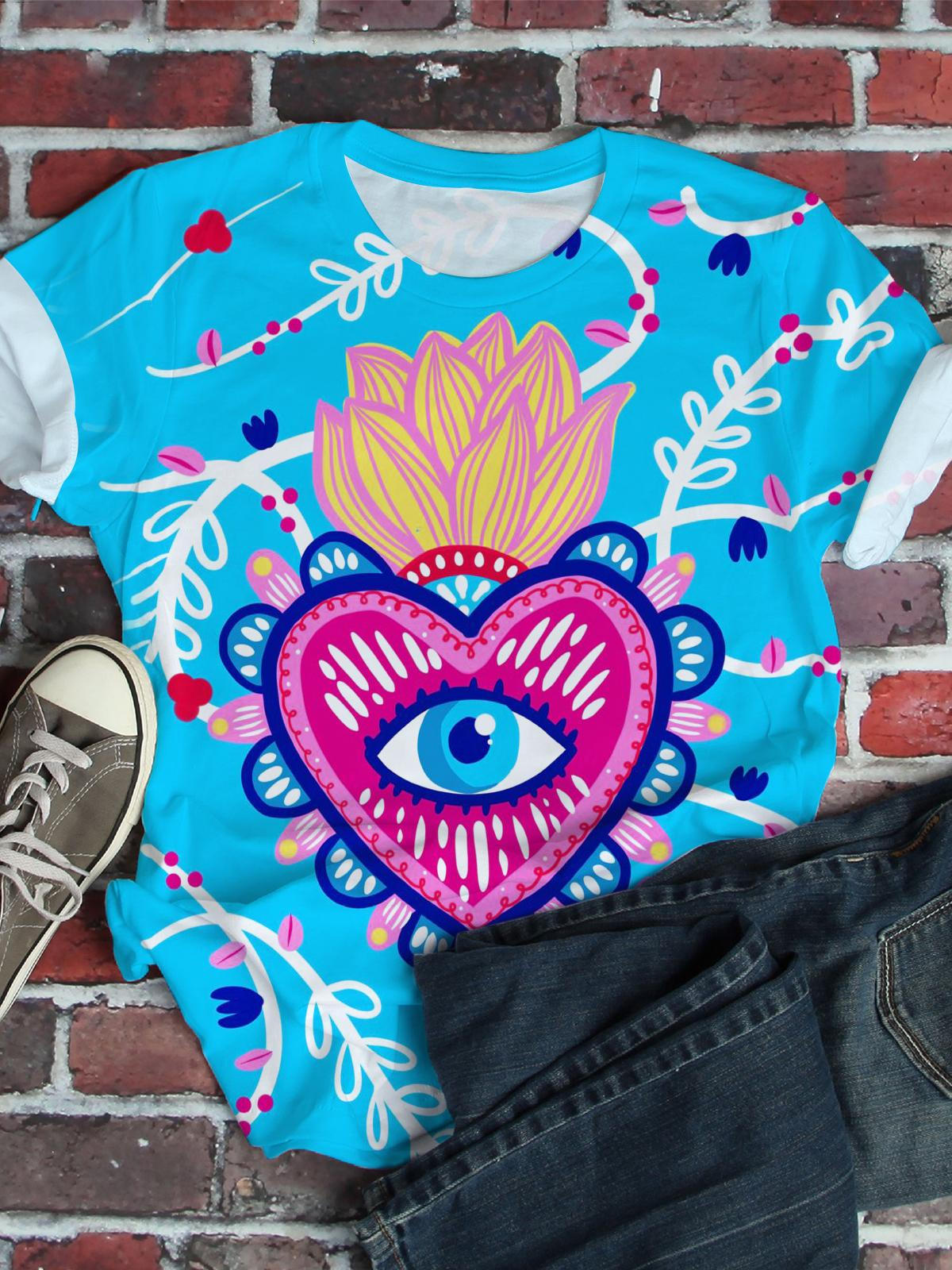 Sacred Heart Print Crew Neck T-shirt