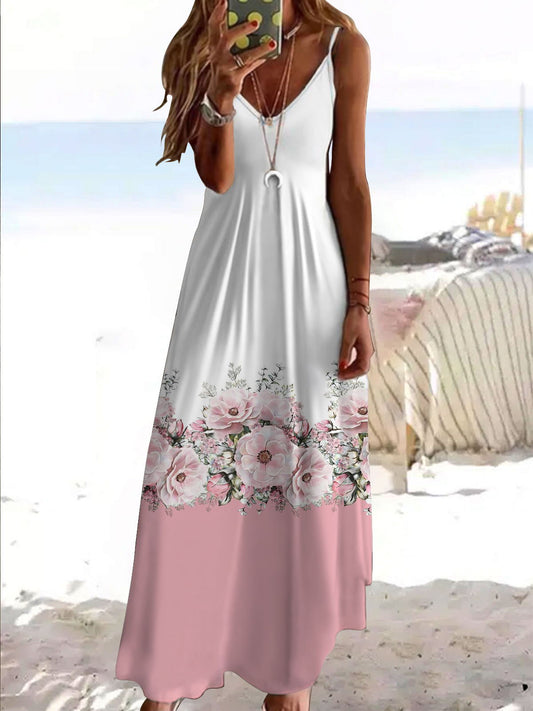 Floral Sleeveless V Neck Dress