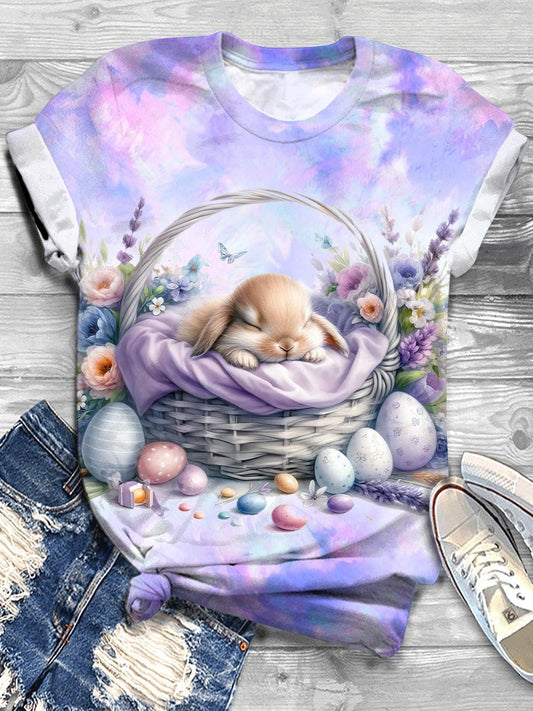 Easter Bunny Print Crew Neck T-shirt