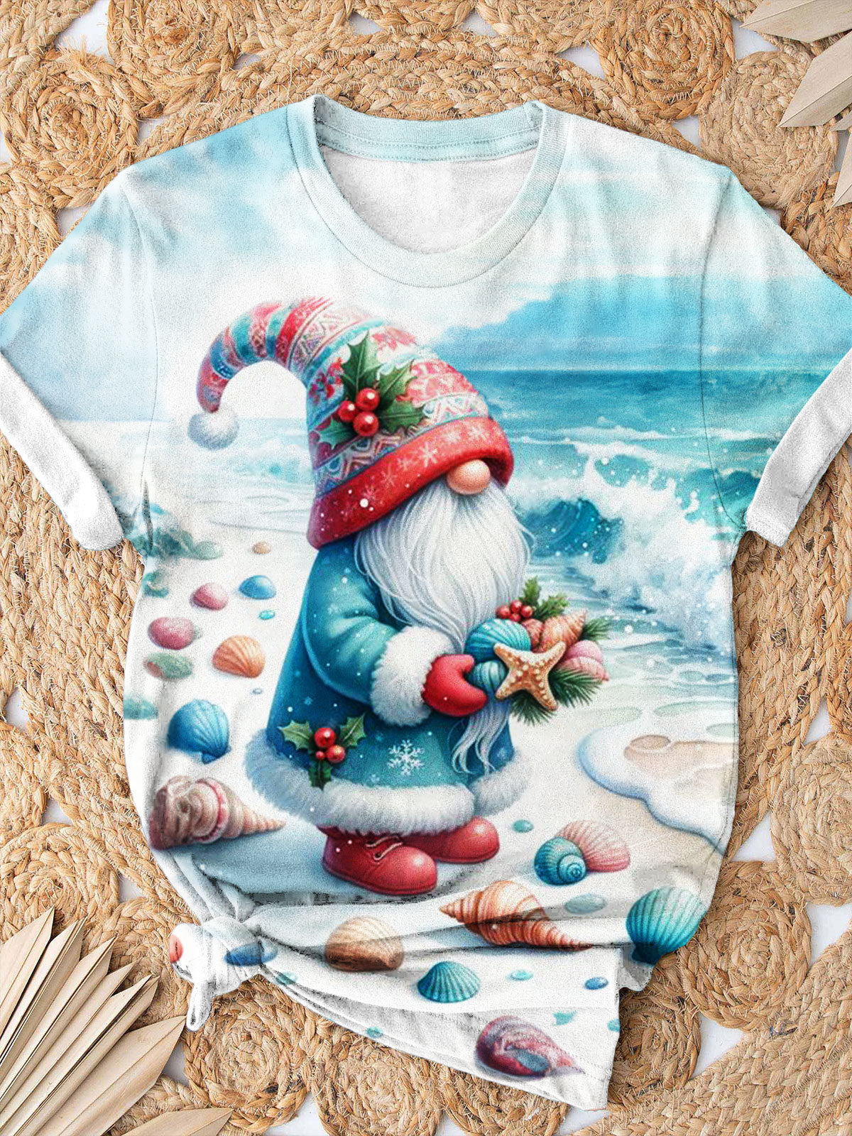 Women's Beach Gnome Print Short Sleeve Top