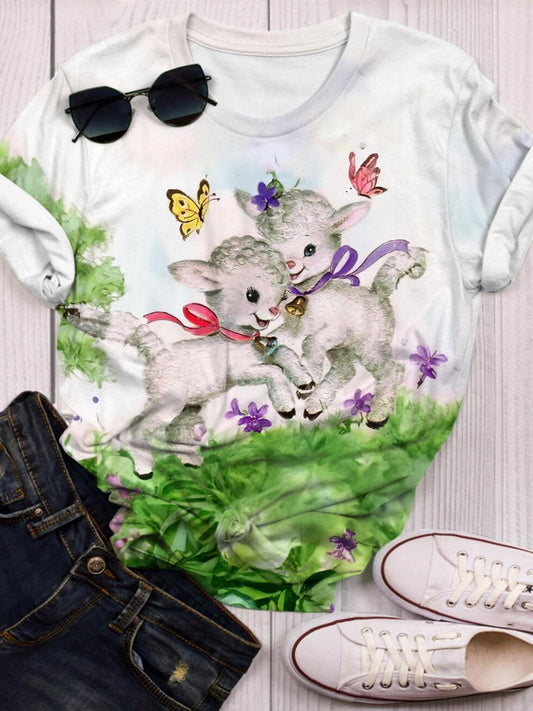 Cute Lambs Crew Neck T-shirt