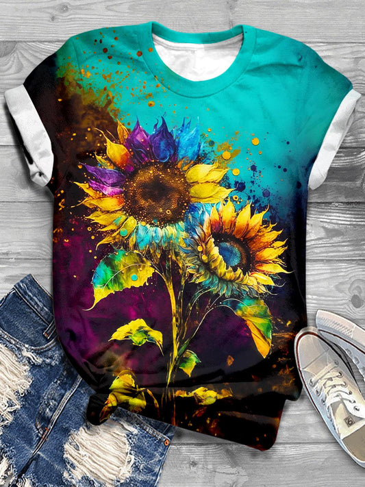 Sunflower Art Casual Printed T-shirt