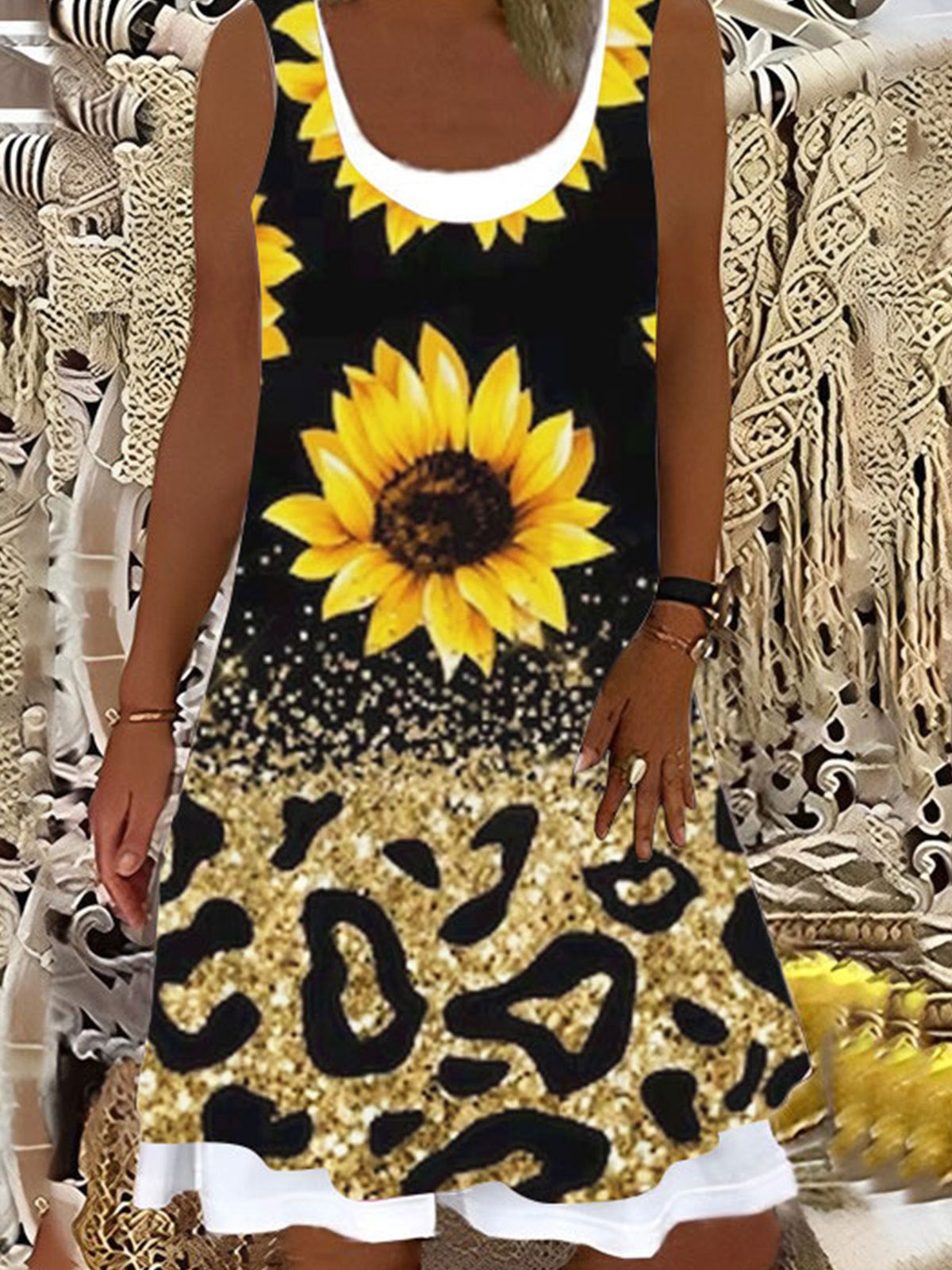 Sunflower Leopard Print Casual Dress