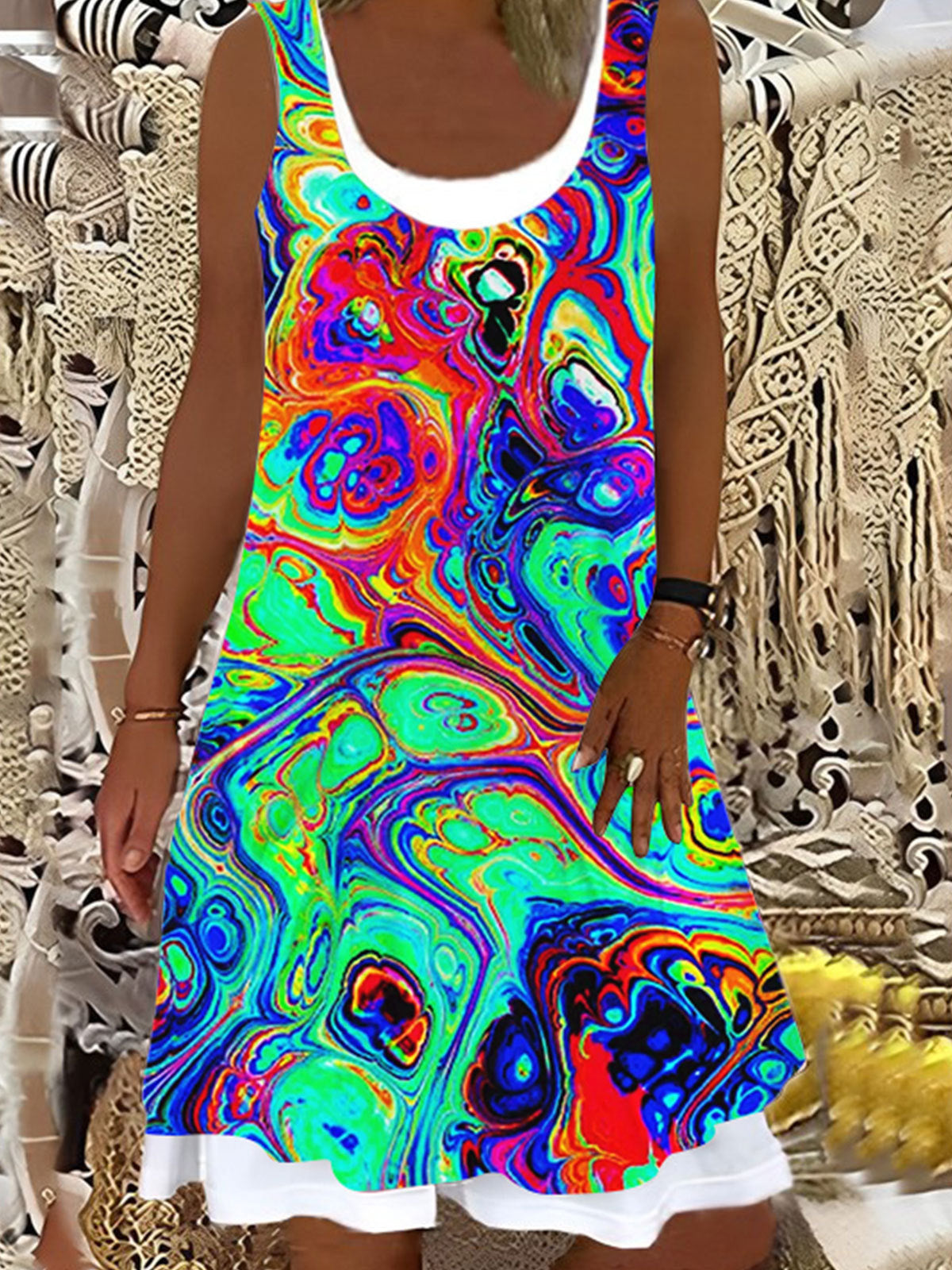 Women's Abstract Print False Two Dress