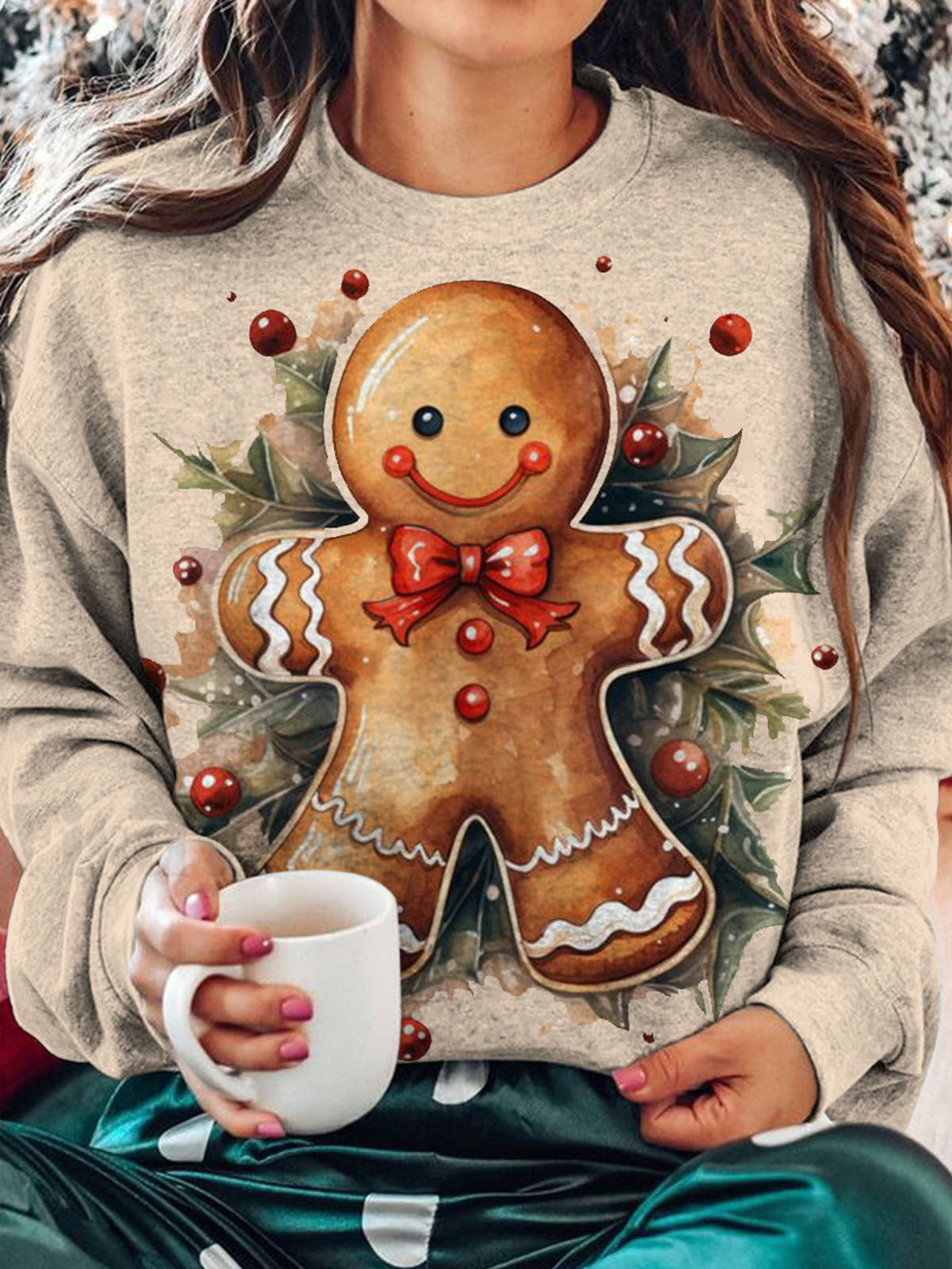 Women's Christmas Gingerbread Man Print Top