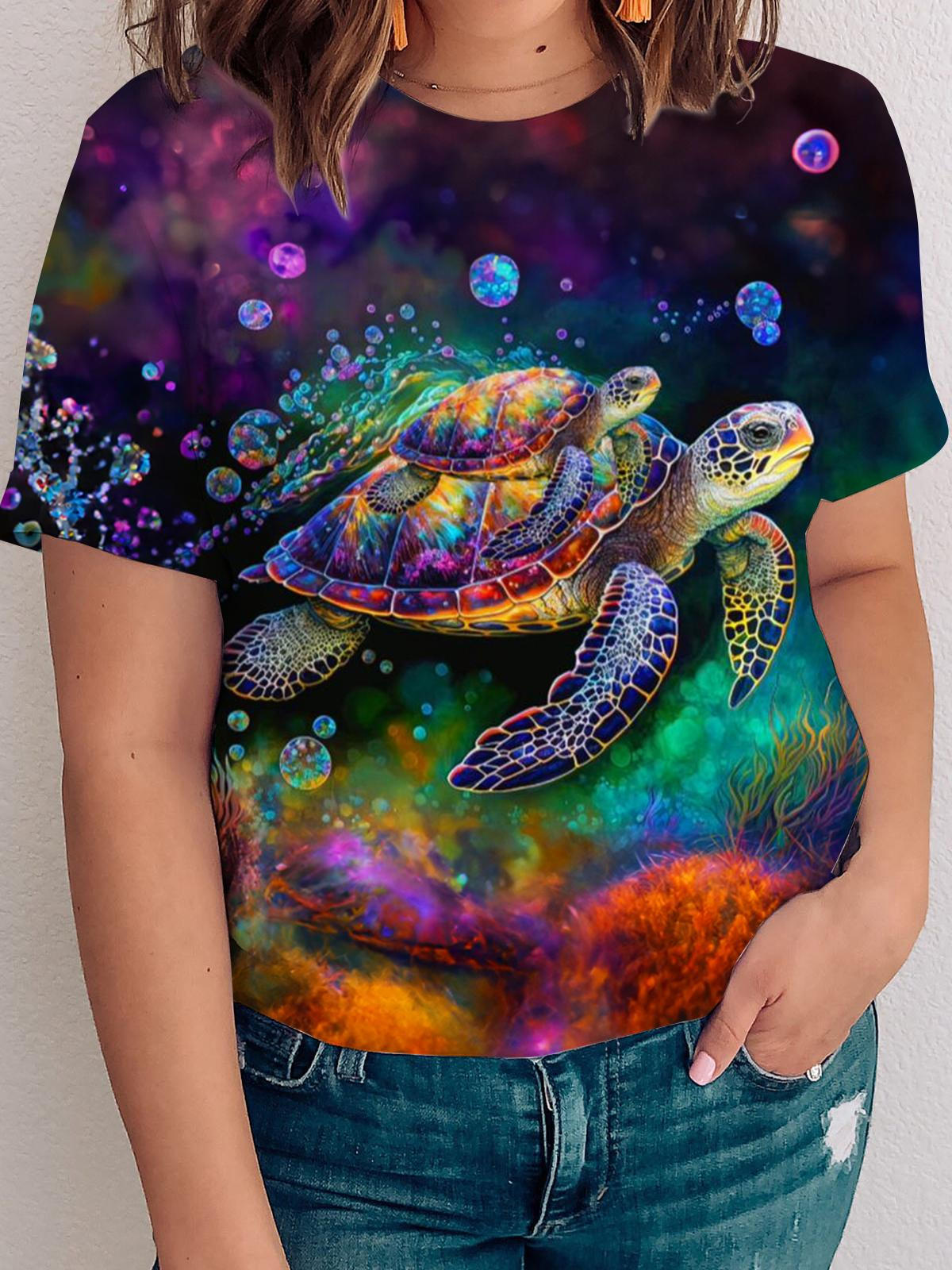 Sea Mother And Baby Turtle Crew Neck T-shirt