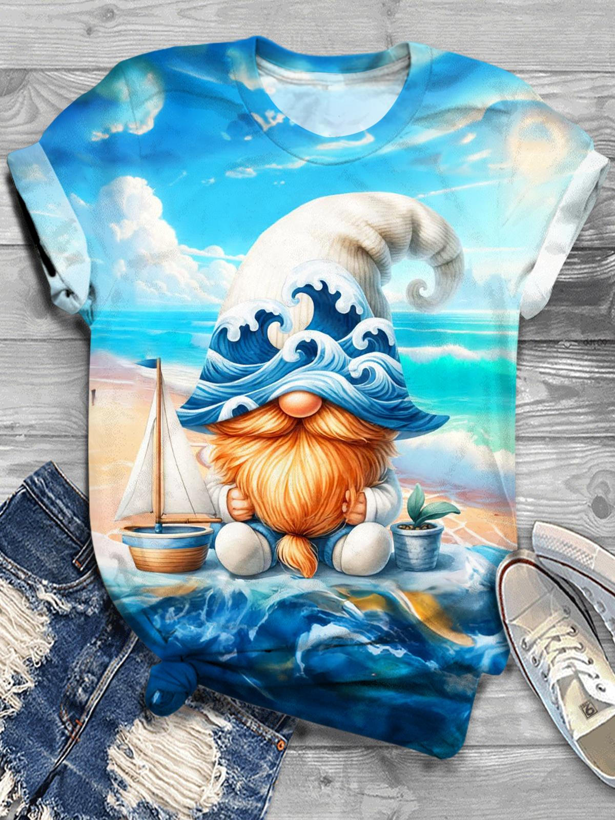 Sea Boat Gnome Crew Neck T-shirt