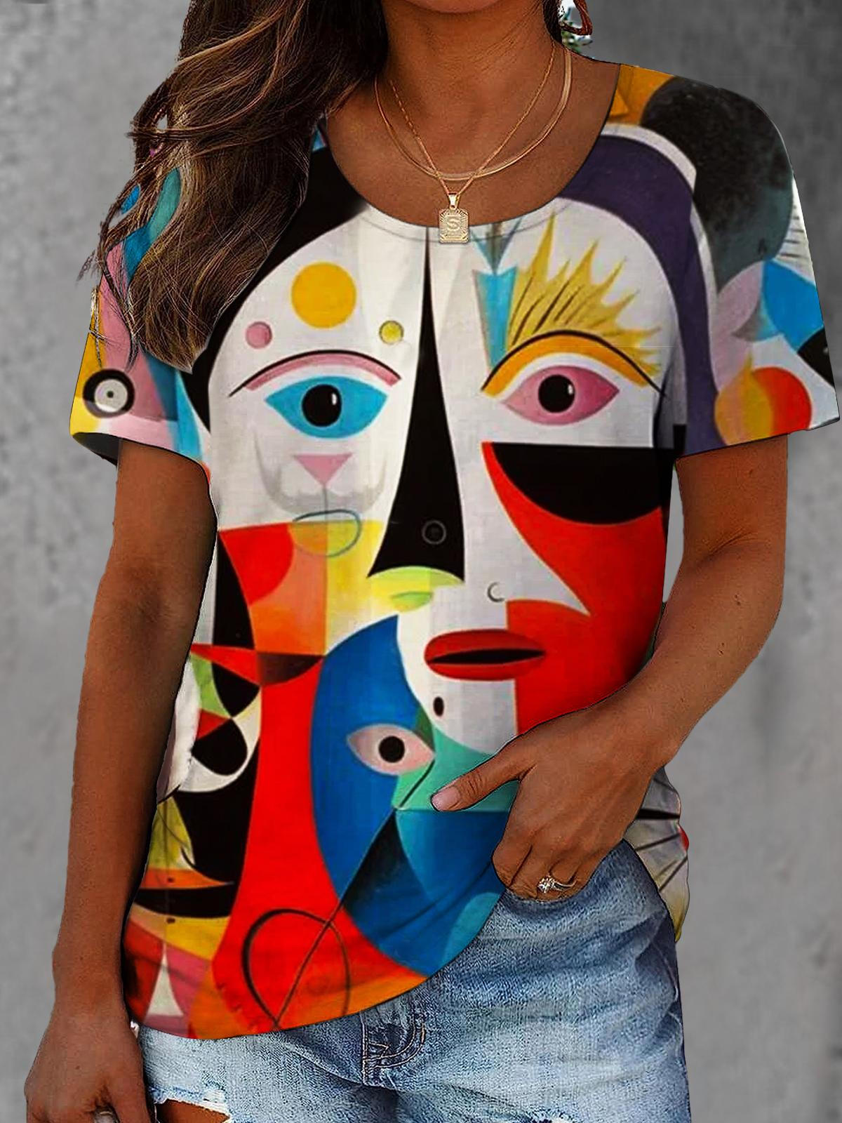 Abstract Art Print Crew Neck Top