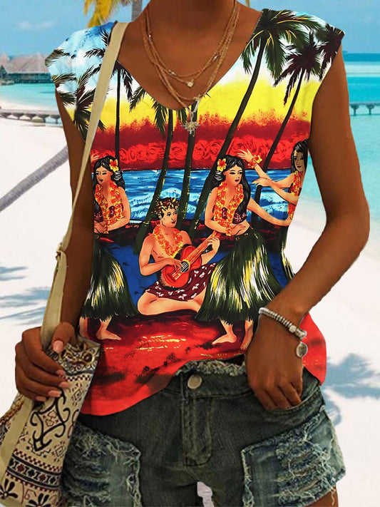 Hawaiian Holiday Print Casual Tank Top