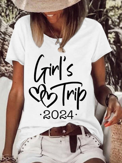 Girl's Trip 2024 Printed Casual Short Sleeve T-Shirt