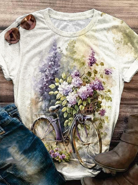 Lavender Bicycle Print Casual Top