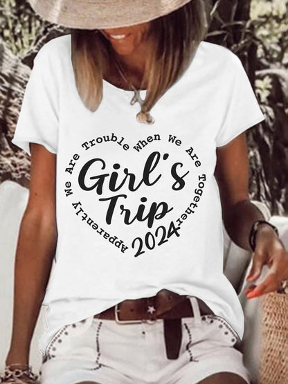 Girls Travel 2024 Printed Casual Short Sleeve T-Shirt