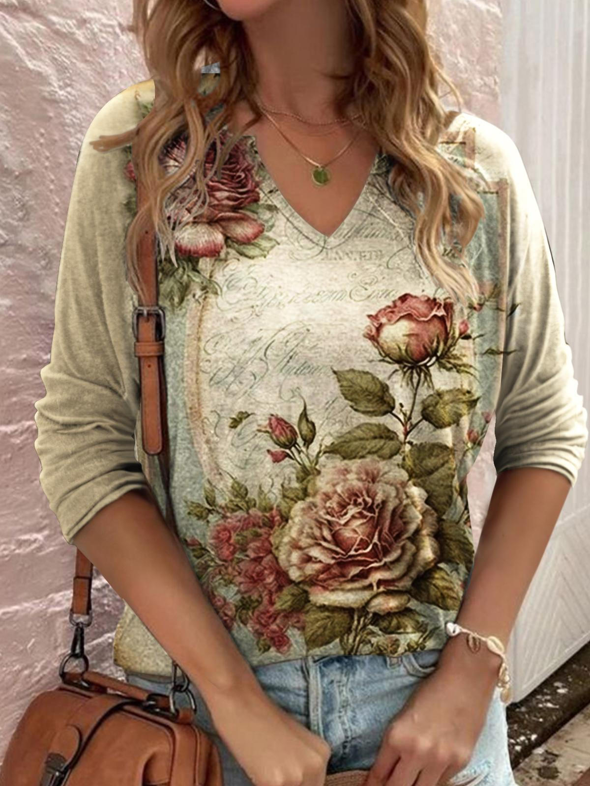 Women's Retro Floral Print Casual Top