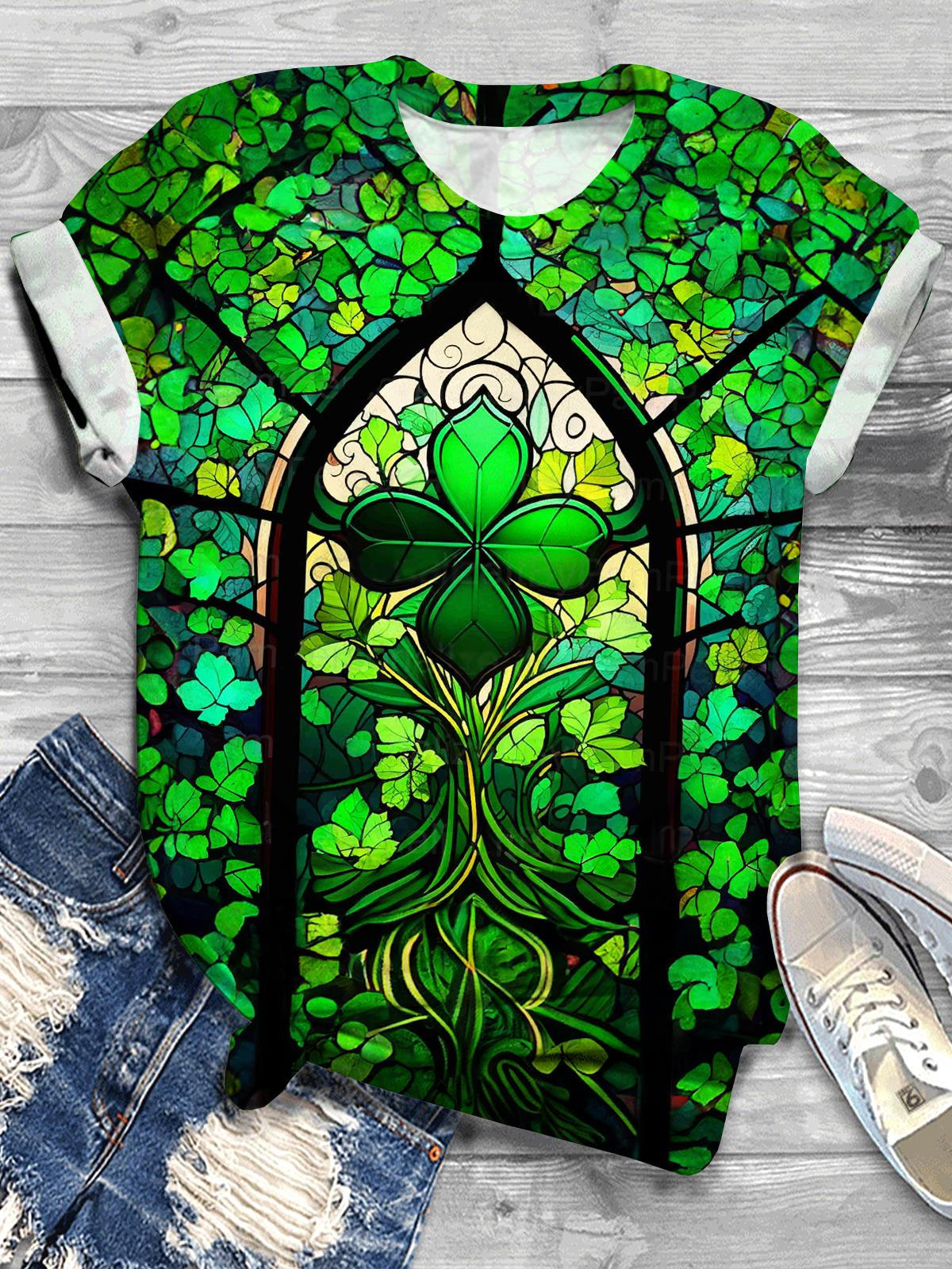 St Patrick's Day Clover Print Crew Neck T-shirt