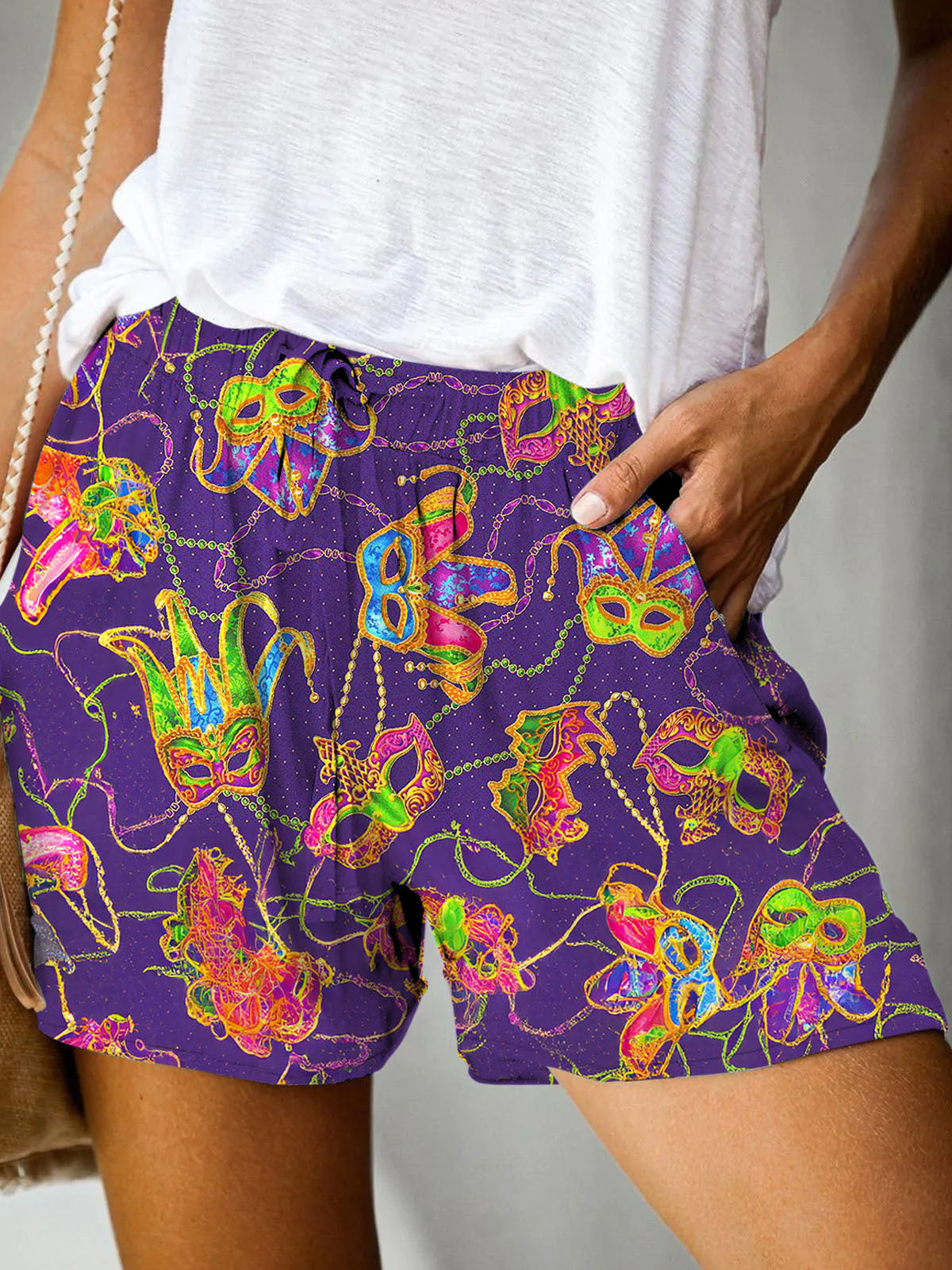 Mardi Gras Masks Print Casual Shorts