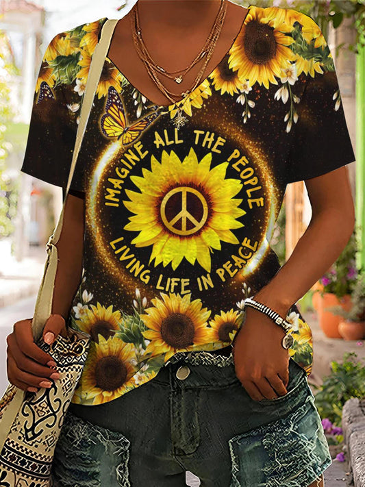 All The People Living Life In Peace V-Neck Short Sleeve T-Shirt