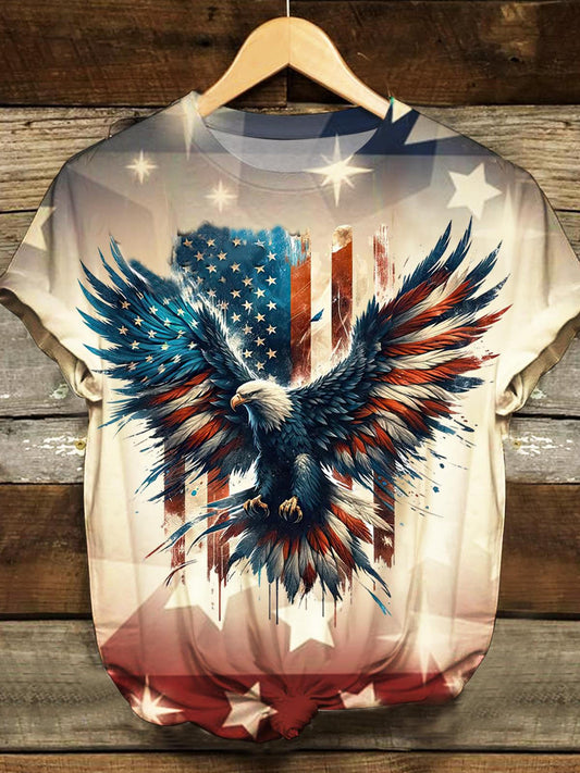 Vintage American Flag Eagle Print Casual Top